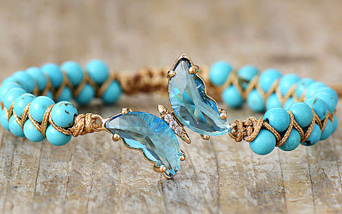 Wholesale Natural Stone Pure Handwoven Amethyst Butterfly Bracelet